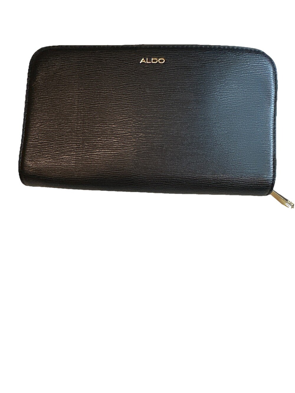 Aldo Womens Zip Around Wallet Black Gold Tone Hardware Card Slots Coin Pocket